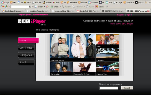 BBC iPlayer 1 - Home Page