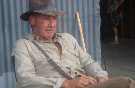 Harrison Ford on the set of Indy 4