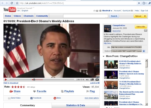 Obama address on YouTube regular