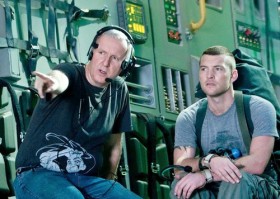 James Cameron and Sam Worthington on the set of Avatar